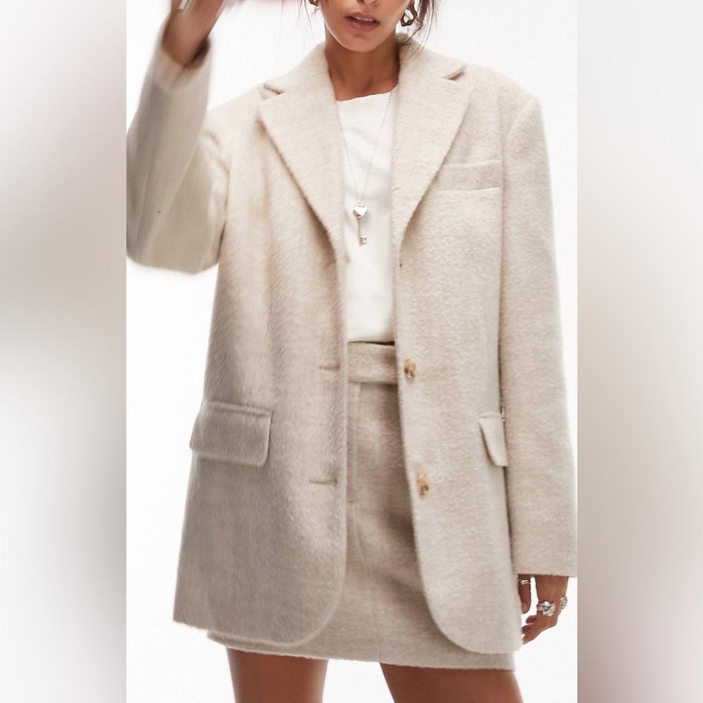Topshop oversized brushed blazer coat in oat size US 4 white cream color